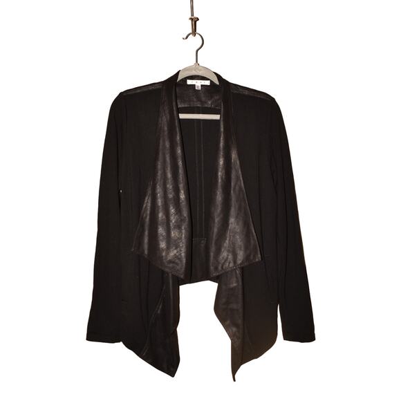 CABI $128 Owens Draped Open Faux Leather Jacket Black Style 527 Medium - Picture 1 of 3